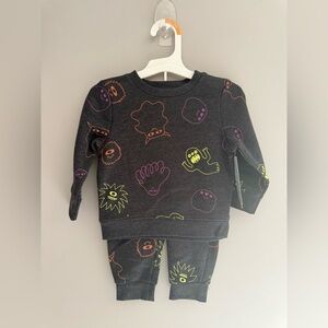 Cat&Jack Halloween Monsters Spooky Matching Set Kids SZ 12M Grey Fleece Lined